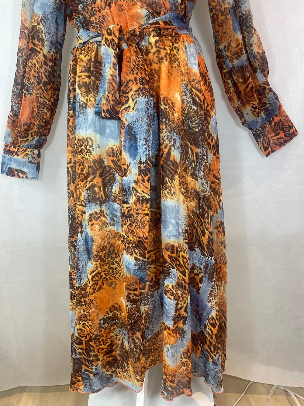 Wrap Maxi Dress in Orange and Blue Animal Print - Picture 7 of 14
